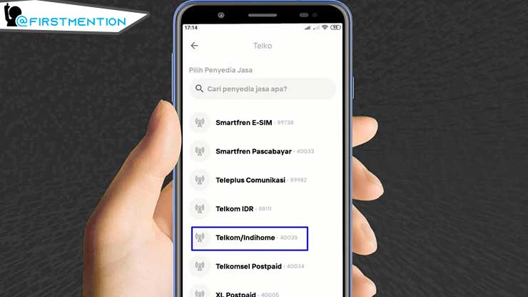 carilah menu TelkomIndihome kamu bisa menulisnya pada kolom Cari Penyedia Jasa Apa