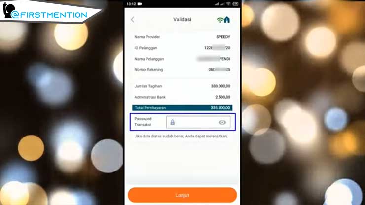 isilah sandi M Banking milikmu pada kolom Password Transaksi dan klik Lanjut.