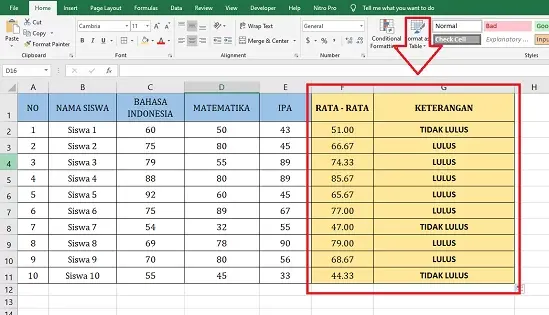 Buat Rumus Excel Lulus Tidak Lulus