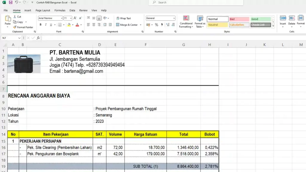 Cara Membuat dan Menghitung RAB dengan Excel